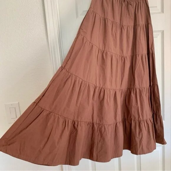 🌞 ZARA Tiered Maxi Skirt in Chocolate Brown Extra Small XS - Picture 7 of 13